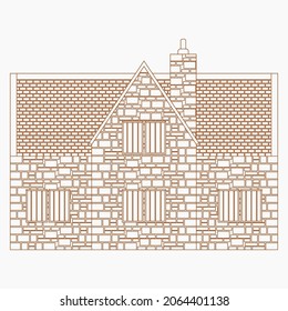 Vista lateral editable Ilustración del vector de edificio de la casa inglesa tradicional estilo de contorno para Inglaterra Tradición cultural y diseño relacionado con la historia