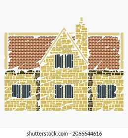 Editable Side View Traditional English House Building Vector Illustration in Brush Strokes Style for England Culture Tradition and History Related Design