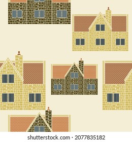 Editable Side View Traditional English House Building Vector Illustration as Seamless Pattern for Creating Background of England Culture Tradition and History Related Design