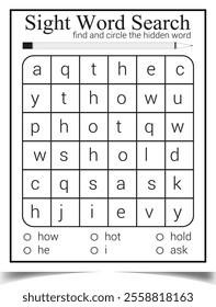 Editable  Sight Word Search Puzzle Book Vector Worksheet