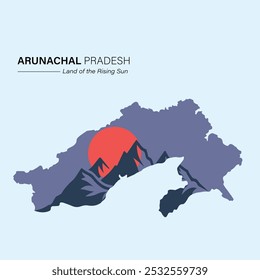 Mapa de Vector de la silueta editable del estado indio de Arunachal Pradesh, tierra del sol naciente.