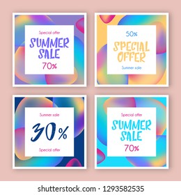 Editable simple corporate posts, mockups for bloggers, designers, shops and businesses. Social media post template. Gradients. Trendy fluid flow gradient shapes composition