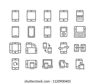 Editable simple line stroke icon set,Various Mobile Phone style and synchronization, touch, rotation.48x48 Pixel Perfect.