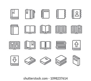 Editable simple line stroke vector icon set,Contains such Icons as book, digital book, bookmark, openbook, isometric books and more.48x48 Pixel Perfect.