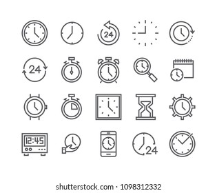 Editable simple line stroke vector icon set,Contains such Icons as Timer, Speed, Alarm, Restore, Time Management, Calendar, smartwatch, hourglass and more..48x48 Pixel Perfect.