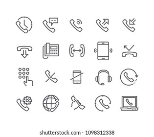 Editable simple line stroke vector icon set,Global Calls, disconnect, Online Support, Mobile Phone and more.48x48 Pixel Perfect.