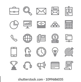 Editable simple line stroke vector icon set,Business basic objects, profiles, presentations, support, management, marketing, and more.48x48 Pixel Perfect.