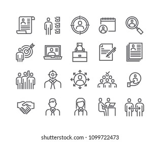 Editable simple line stroke vector icon set,Headhunting Related Icons. Business people, Communication and Team work and more.48x48 Pixel Perfect.