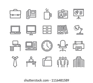 Editable simple line stroke vector icon set,Business basic icon,Business Meeting, Workplace, Office Building, Reception Desk and more.48x48 Pixel Perfect.