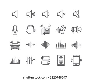 Editable simple line stroke vector icon set,Sound Voulme Process, audio wave, soundbeat, speaker and more. 48x48 Pixel Perfect.