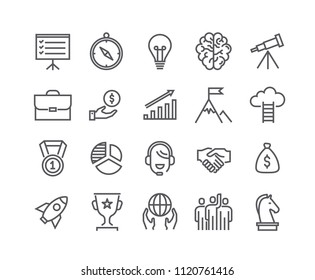 Editable simple line stroke vector icon set,Universal startup, Career, Misson, Teamwork, Business Awards and more. 48x48 Pixel Perfect.