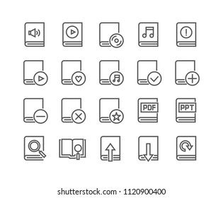 Editable simple line stroke vector icon set,Various book style collections, Multimedia, Organizer,, E-Reader, Audiobook and more.48x48 Pixel Perfect.