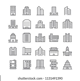 Editable simple line stroke vector icon set,government and commercial city buildings and institutions and more. 48x48 Pixel Perfect.