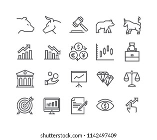 Editable simple line stroke vector icon set,Stock Exchange Bear Bull and Finance and Graph Analytics and more. 48x48 Pixel Perfect.