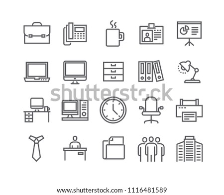 Editable simple line stroke vector icon set,Business basic icon,Business Meeting, Workplace, Office Building, Reception Desk and more.48x48 Pixel Perfect.