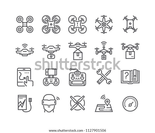 Editable simple line stroke vector icon set,air\
drones, quadrocopters and remote control drones and more. 48x48\
Pixel Perfect.