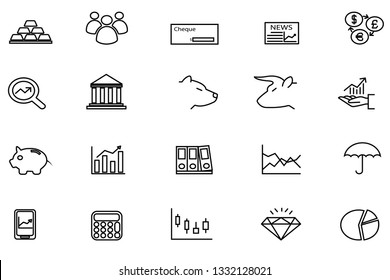 Editable simple set of stroke vector icons, Bear Exchange and Finance and Analytics Graph and more.