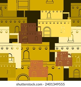 Editable Simple Two Floors Traditional Arab House Vector Illustration in Various Colors as Seamless Pattern With Dark Background for Islamic Moments or Middle Eastern History and Culture Design