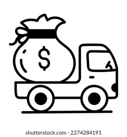 An editable sketchy icon of cash delivery 
