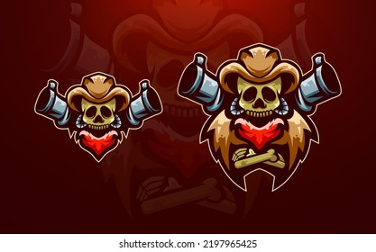 Editable Skull Coboy Gun Mascot Logo Template