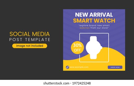 Editable Smart watch social media post banner template, new arrival exclusive collection social media banner, Best smart watch black friday sale social media post template