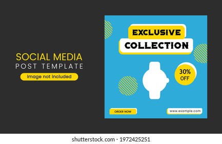 Editable Smart watch social media post banner template, new arrival exclusive collection social media banner, Best smart watch black friday sale social media post template