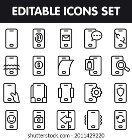 editable smartphone outline icons set with simple modern style