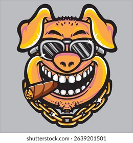 Editable smoking pig vector design for banner covers and digital projects