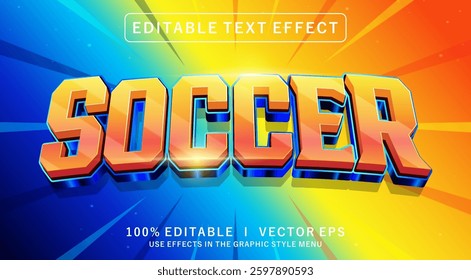 editable soccer 3d vector text effect with modern style design