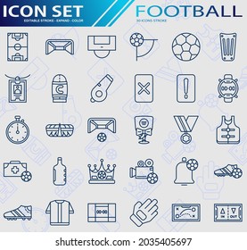 editable soccer set icons, stroke line, Simple, easy to use, the size can be adjusted to your digital design.