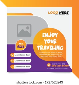 Editable Social Media ads design, Travel Facebook ads vector, Social Media Post Template Design