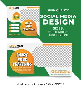 Editable Social Media ads design, Travel Facebook ads vector, Social Media Post Template Design