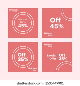Editable Social media banner. Social media post with red color concept. Geometric circle, square, line banner concept suitable for food promotion. Discount,promotion banner