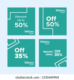 Editable Social media banner. Social media post with teal color concept. Geometric circle, square, line concept suitable for food promotion. Discount, promotion banner