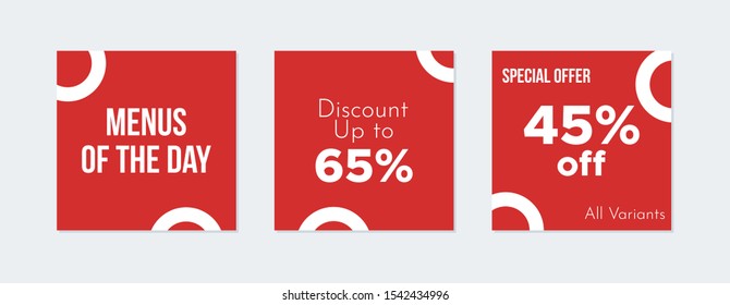 Editable Social media banner. Social media post with red color concept and line, circle shape. Suitable for food promotion. Discount banner template illustration