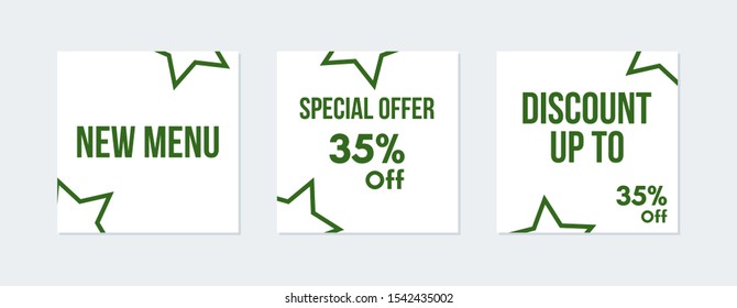 Editable Social media banner. Social media post with green color concept and star shape. Suitable for food promotion. Discount banner template illustration