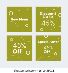 Editable Social media banner. Social media post with lime, green color concept and dotted line, circle shape. Suitable for food promotion. Discount banner template illustration