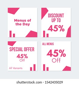 Editable Social media banner. Social media post with pink color concept and geometric shape. Suitable for food promotion. Discount banner template illustration