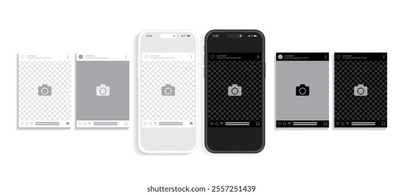 Editable Social Media Carousel Post, Feed, and Photo Frame Template. Smartphone Mockup with Scrollable Mobile App Interface. Vector