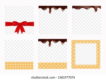Editable social media chocolate post template. Social banners for Digital Marketing. Celebration chocolate banner set with waffle and ribbon. Sweet banners for sale.