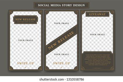 Editable Social Media Ig Instagram Story Design Template In Vintage Artdeco Retro Frame Style For New Product Promotion Or Giveaway