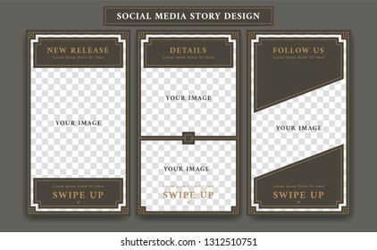 Editable Social Media Ig Instagram Story Design Template In Vintage Artdeco Retro Frame Style For New Product Promotion Collage Of Product Details And Follow Action
