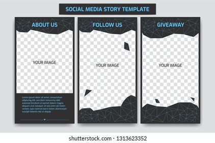 Editable Social Media Ig Instagram Story Design Template In Cyber Blue Neon Futuristic Retro Virtual World With Abstract Polygon Line