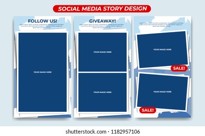 Editable Social Media Instagram Story Template Design. Soft Blue Abstract Brush Paint Background For Social Media Story Promotion, Giveaway, Or Sale