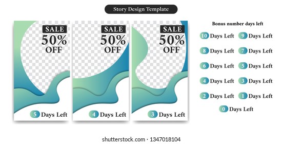 Editable Social Media Instagram
 Story Template in Trendy abstract cold color Liquid paper cut style for product sale or discount with number days left set kit