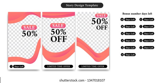 Editable social media Instagram story design cover, flyer, banner template for marketing discount sale and promotion in modern clean curve gradient