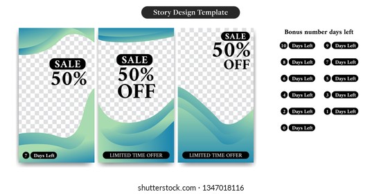 Editable social media Instagram story design cover, flyer, banner template for marketing discount sale and promotion in modern clean curve cold gradient
