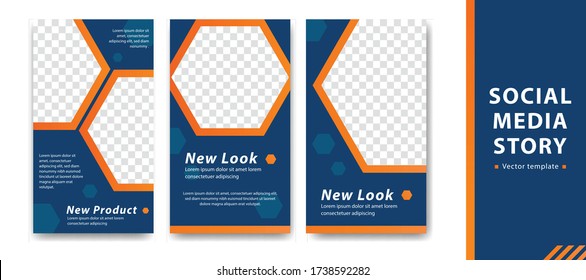 An Editable Social Media Instagram Story Template In Blue Orange With Hexagon Decoration A Corporate Style Company Branding Simple Cover Banner 