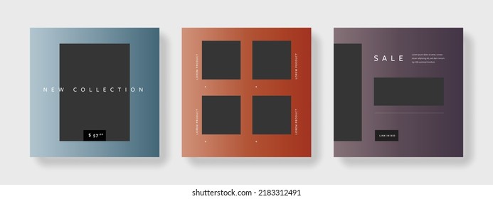 Diseños de medios sociales editables, banners web cuadrados para redes de negocios, fondo vectorial para la marca, presentación online minimalista para el marketing digital, plantillas móviles universales, maquetas postales