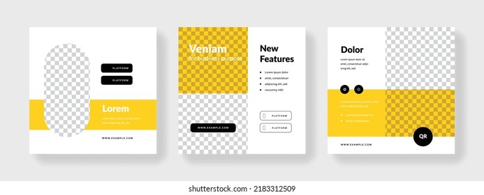 Editable social media layouts, square web banners for business networks, vector background for branding, minimalist online presentation for digital marketing, universal mobile templates, post mockups